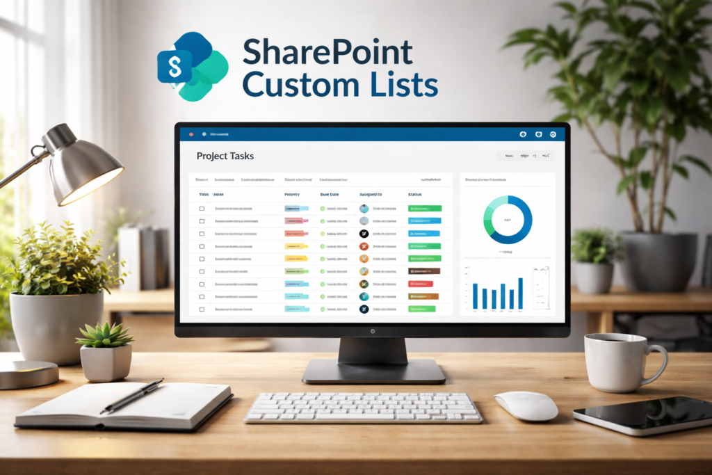 Modern office with SharePoint dashboard